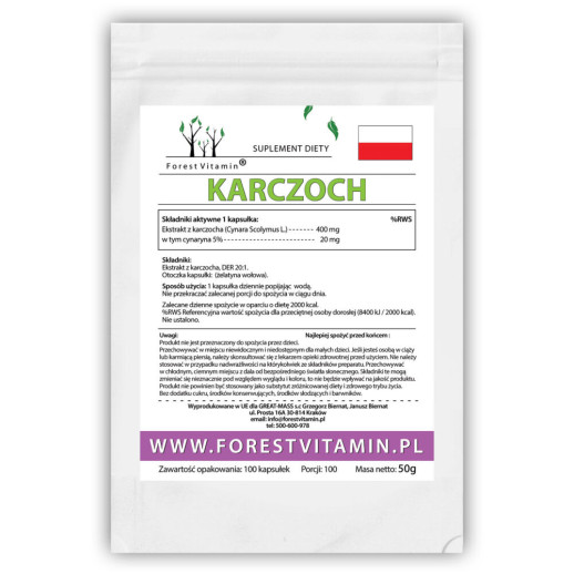 Forest Vitamin - Ekstrakt z Karczocha 400mg 100 kapsułek