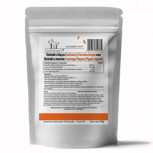 Kurkuma + Czarny Pieprz  100 Kapsułek od Forest Vitamin®