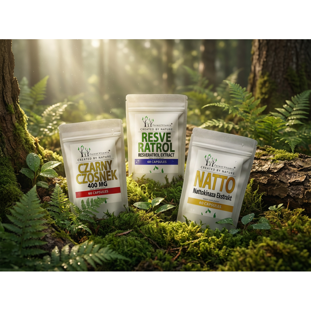 Zestaw na krążenie - Nattokinaza, resveratrol, czarny czosnek