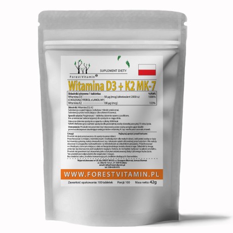 Przejdź do produktu Forest Vitamin® Witamina D3 2000 iu K2 MK-7 100 µg - 100 Tabletek