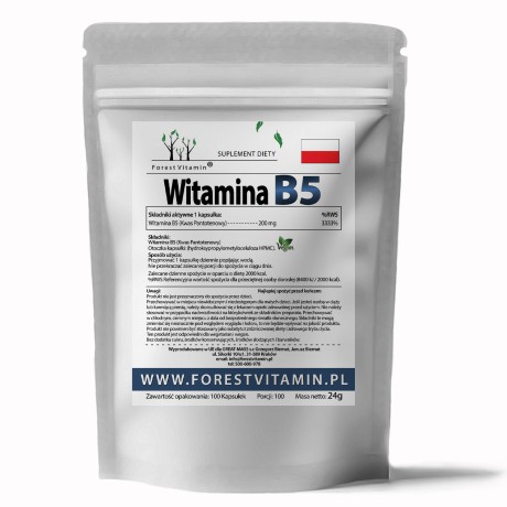 Przejdź do produktu Forest Vitamin® Witamina B5 (Kwas Pantotenowy) 200 mg - 100 Kapsułek