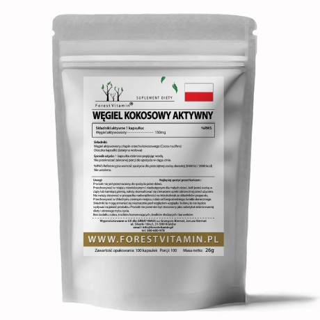 Przejdź do produktu Forest Vitamin® WĘGIEL KOKOSOWY AKTYWNY 150 mg -  100 Kapsułek