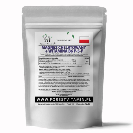 Przejdź do produktu Forest Vitamin® Magnez Chelatowany 600 mg + Witamina B6 P5P - 100 Kapsułek