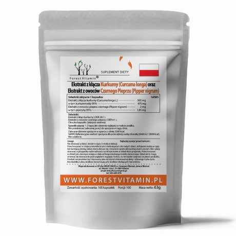 Przejdź do produktu Forest Vitamin® Kurkuma Ekstrakt + Czarny Pieprz - 100 Kapsułek