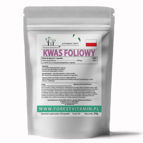 Przejdź do produktu Forest Vitamin® Kwas Foliowy 600 µg (Metylo Folian L-5-MTHF-Ca) - 100 Kapsułek