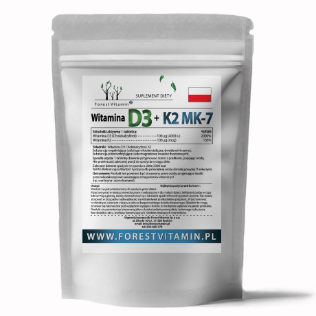 Przejdź do produktu Forest Vitamin® Witamina D3 4000iu + K2 MK-7 100µg - 100 i 250 Tabletek